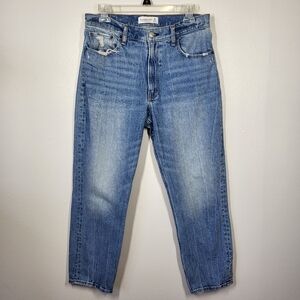 Abercrombie & Fitch High Rise Mom Jean Light Wash Denim Light Distressing